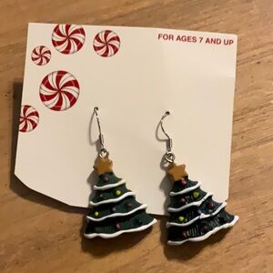 Christmas Tree dangling pierced hood earrings